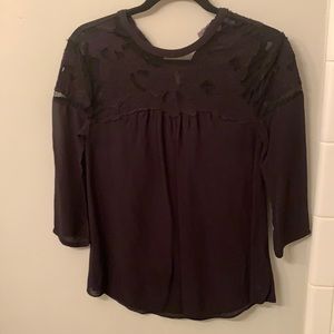 Vanessavirginia Anthropologie black blouse with embroidery/sheer neckline